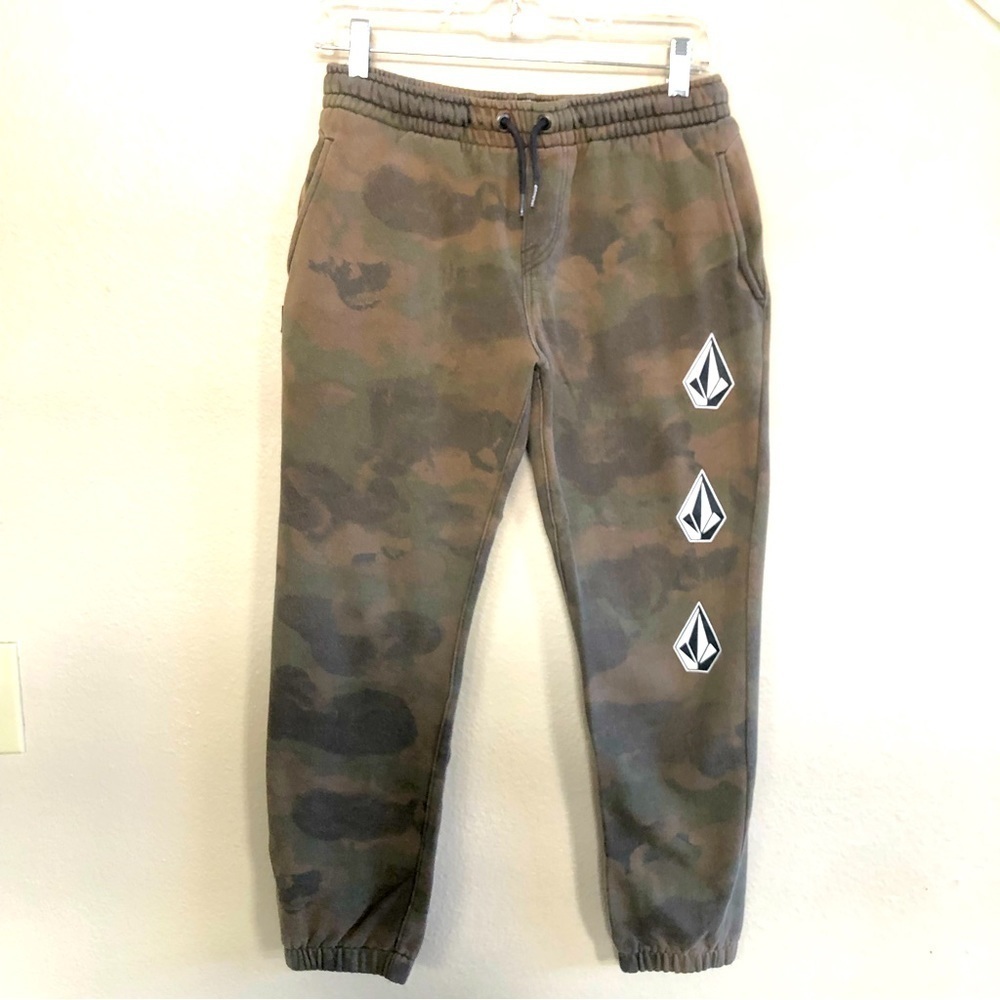 Volcom Deadly Stones Camouflaged Drawstring Distressed Sweatpants Joggers L/12Y